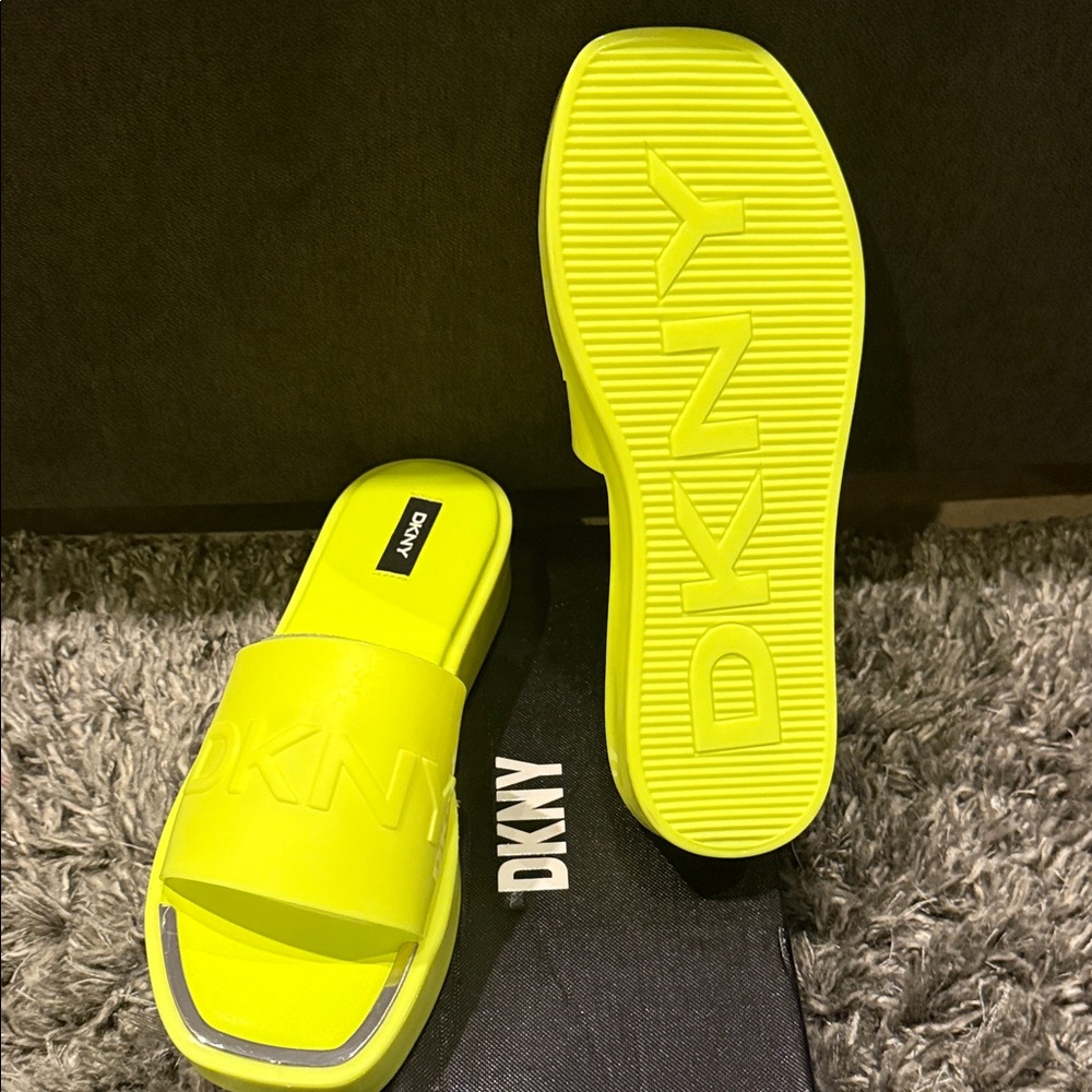 DKNY Vibrant Yellow Slide Sandals